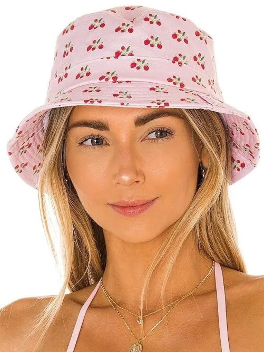 Frankie's Bikinis Pink Cherry Print Bucket Hat
